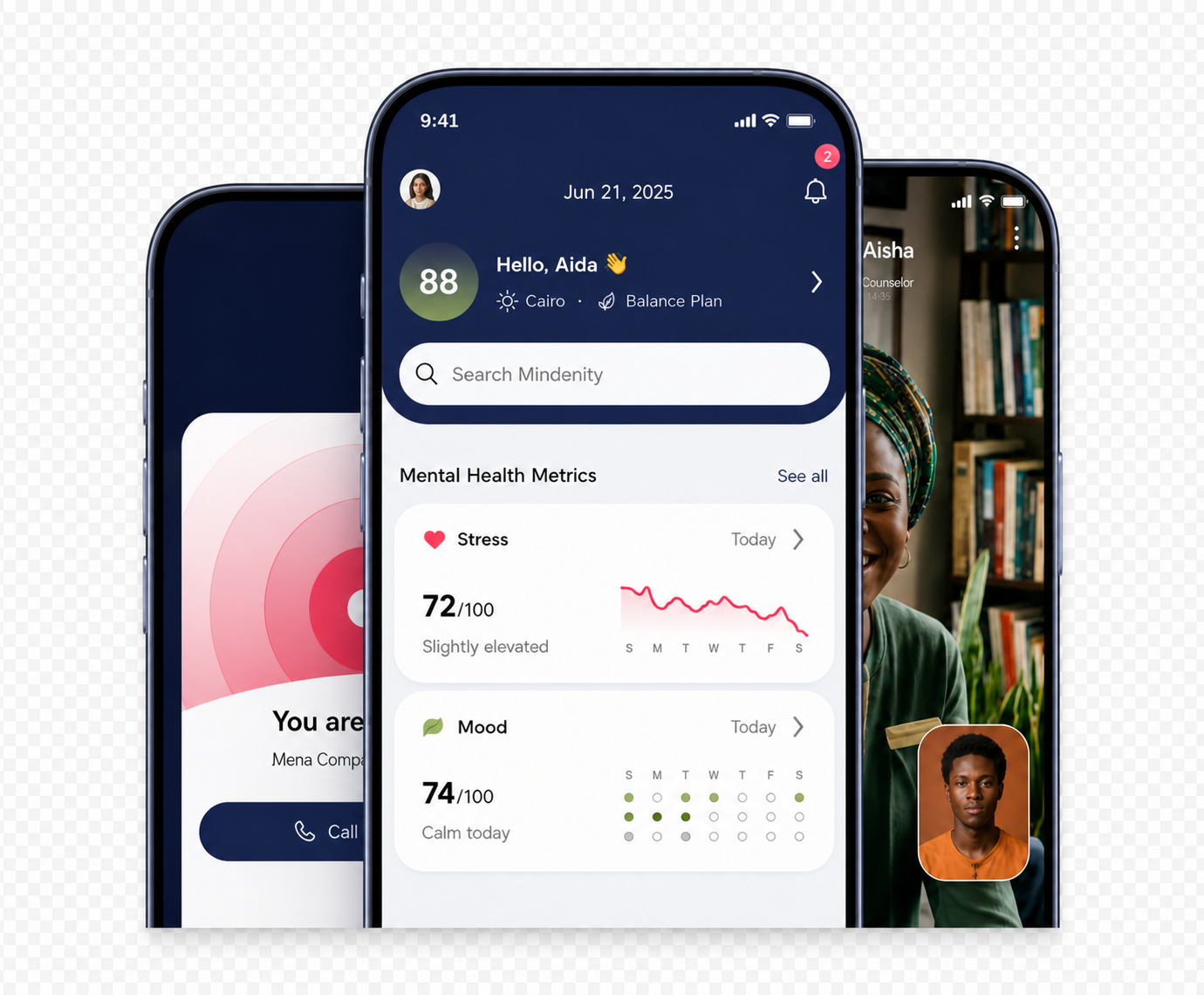 Mindenity wellbeing tools on a phone